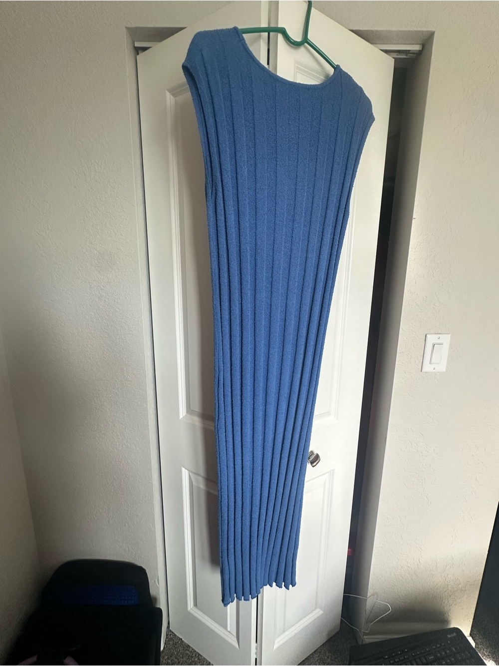 Blue Ribbed Knit Maxi Dress